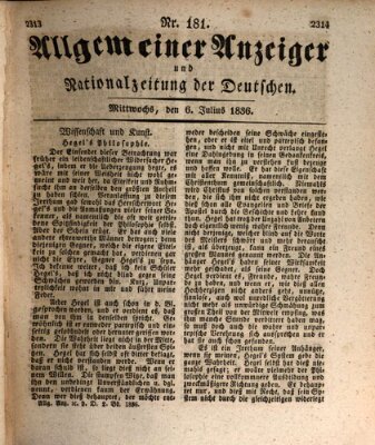 Allgemeiner Anzeiger und Nationalzeitung der Deutschen (Allgemeiner Anzeiger der Deutschen) Mittwoch 6. Juli 1836