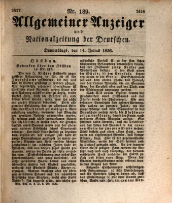 Allgemeiner Anzeiger und Nationalzeitung der Deutschen (Allgemeiner Anzeiger der Deutschen) Donnerstag 14. Juli 1836