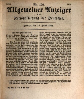 Allgemeiner Anzeiger und Nationalzeitung der Deutschen (Allgemeiner Anzeiger der Deutschen) Freitag 15. Juli 1836