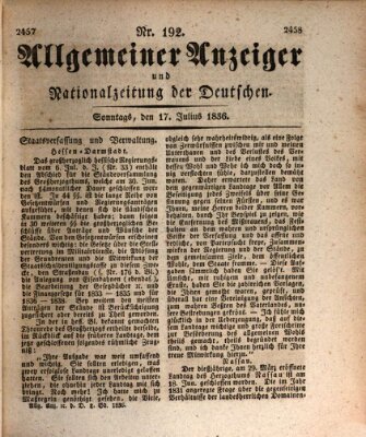 Allgemeiner Anzeiger und Nationalzeitung der Deutschen (Allgemeiner Anzeiger der Deutschen) Sonntag 17. Juli 1836