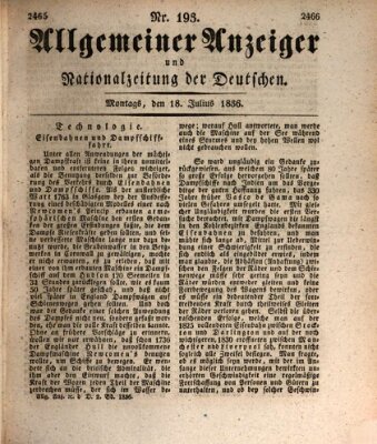 Allgemeiner Anzeiger und Nationalzeitung der Deutschen (Allgemeiner Anzeiger der Deutschen) Montag 18. Juli 1836