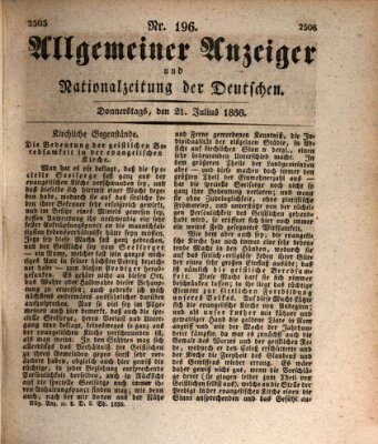 Allgemeiner Anzeiger und Nationalzeitung der Deutschen (Allgemeiner Anzeiger der Deutschen) Donnerstag 21. Juli 1836