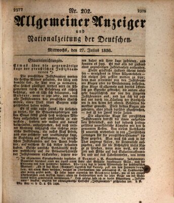 Allgemeiner Anzeiger und Nationalzeitung der Deutschen (Allgemeiner Anzeiger der Deutschen) Mittwoch 27. Juli 1836