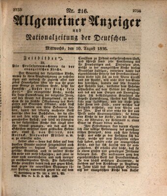 Allgemeiner Anzeiger und Nationalzeitung der Deutschen (Allgemeiner Anzeiger der Deutschen) Mittwoch 10. August 1836