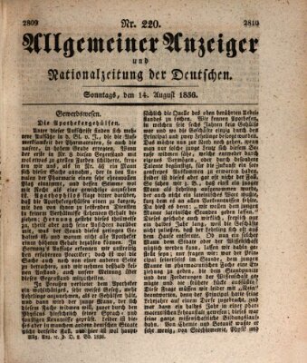 Allgemeiner Anzeiger und Nationalzeitung der Deutschen (Allgemeiner Anzeiger der Deutschen) Sonntag 14. August 1836