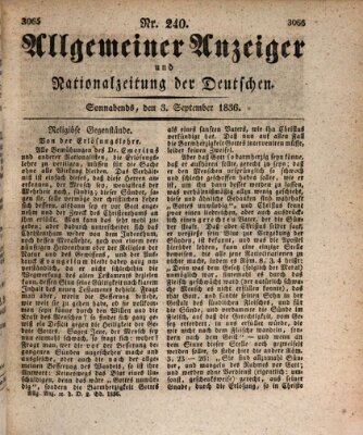 Allgemeiner Anzeiger und Nationalzeitung der Deutschen (Allgemeiner Anzeiger der Deutschen) Samstag 3. September 1836