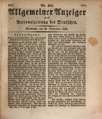 Allgemeiner Anzeiger und Nationalzeitung der Deutschen (Allgemeiner Anzeiger der Deutschen) Mittwoch 28. September 1836