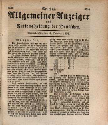 Allgemeiner Anzeiger und Nationalzeitung der Deutschen (Allgemeiner Anzeiger der Deutschen) Samstag 8. Oktober 1836