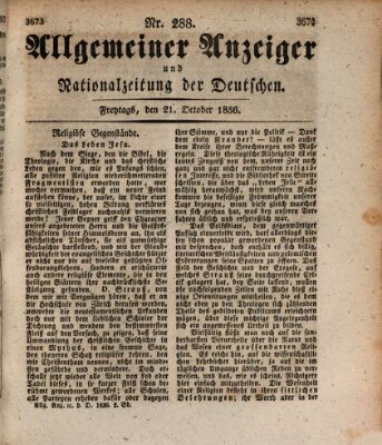 Allgemeiner Anzeiger und Nationalzeitung der Deutschen (Allgemeiner Anzeiger der Deutschen) Freitag 21. Oktober 1836