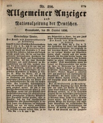 Allgemeiner Anzeiger und Nationalzeitung der Deutschen (Allgemeiner Anzeiger der Deutschen) Samstag 29. Oktober 1836