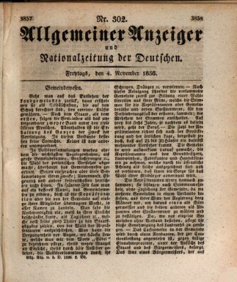 Allgemeiner Anzeiger und Nationalzeitung der Deutschen (Allgemeiner Anzeiger der Deutschen) Freitag 4. November 1836