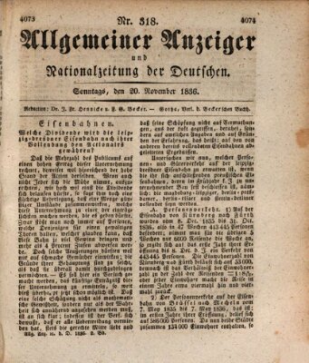 Allgemeiner Anzeiger und Nationalzeitung der Deutschen (Allgemeiner Anzeiger der Deutschen) Sonntag 20. November 1836