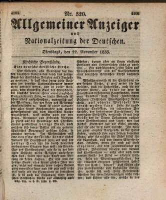 Allgemeiner Anzeiger und Nationalzeitung der Deutschen (Allgemeiner Anzeiger der Deutschen) Dienstag 22. November 1836