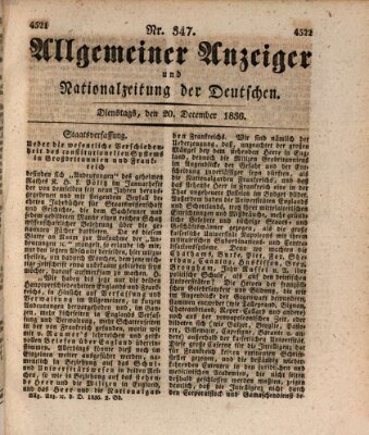 Allgemeiner Anzeiger und Nationalzeitung der Deutschen (Allgemeiner Anzeiger der Deutschen) Dienstag 20. Dezember 1836