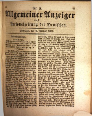 Allgemeiner Anzeiger und Nationalzeitung der Deutschen (Allgemeiner Anzeiger der Deutschen) Freitag 6. Januar 1837