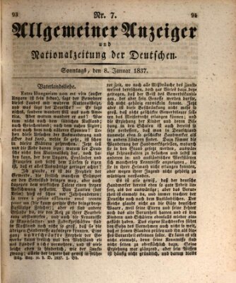 Allgemeiner Anzeiger und Nationalzeitung der Deutschen (Allgemeiner Anzeiger der Deutschen) Sonntag 8. Januar 1837