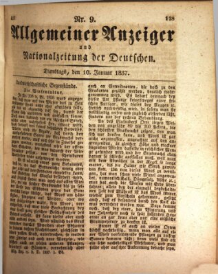 Allgemeiner Anzeiger und Nationalzeitung der Deutschen (Allgemeiner Anzeiger der Deutschen) Dienstag 10. Januar 1837