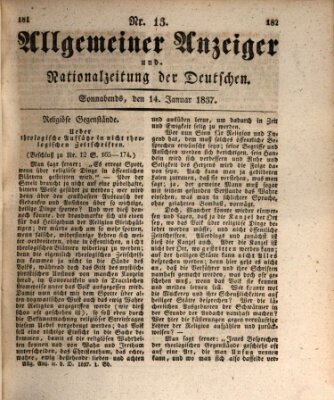 Allgemeiner Anzeiger und Nationalzeitung der Deutschen (Allgemeiner Anzeiger der Deutschen) Samstag 14. Januar 1837