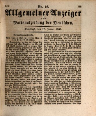 Allgemeiner Anzeiger und Nationalzeitung der Deutschen (Allgemeiner Anzeiger der Deutschen) Dienstag 17. Januar 1837