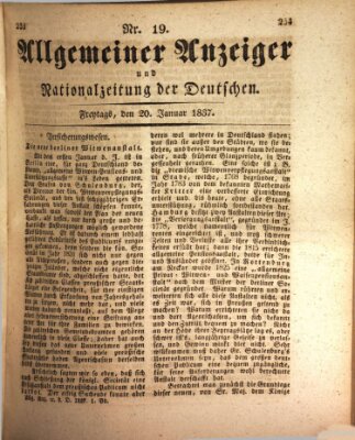 Allgemeiner Anzeiger und Nationalzeitung der Deutschen (Allgemeiner Anzeiger der Deutschen) Freitag 20. Januar 1837