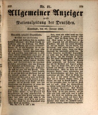 Allgemeiner Anzeiger und Nationalzeitung der Deutschen (Allgemeiner Anzeiger der Deutschen) Sonntag 22. Januar 1837