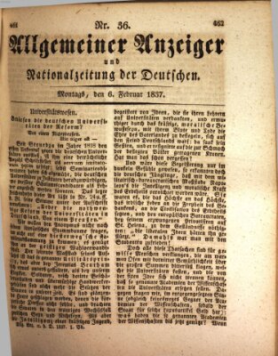 Allgemeiner Anzeiger und Nationalzeitung der Deutschen (Allgemeiner Anzeiger der Deutschen) Montag 6. Februar 1837