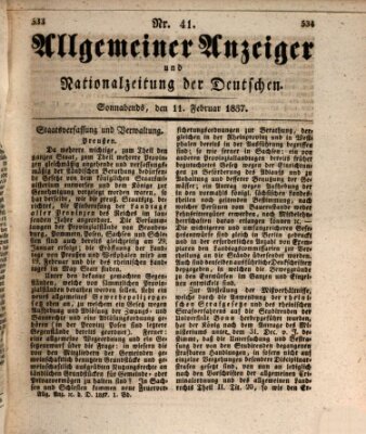 Allgemeiner Anzeiger und Nationalzeitung der Deutschen (Allgemeiner Anzeiger der Deutschen) Samstag 11. Februar 1837