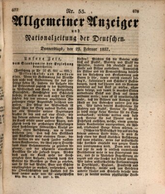 Allgemeiner Anzeiger und Nationalzeitung der Deutschen (Allgemeiner Anzeiger der Deutschen) Donnerstag 23. Februar 1837