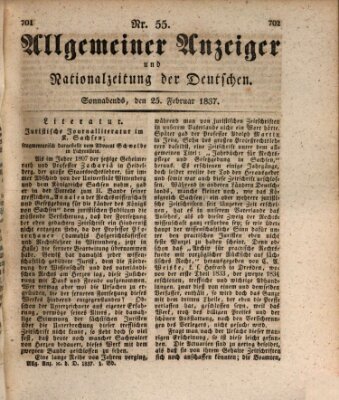 Allgemeiner Anzeiger und Nationalzeitung der Deutschen (Allgemeiner Anzeiger der Deutschen) Samstag 25. Februar 1837