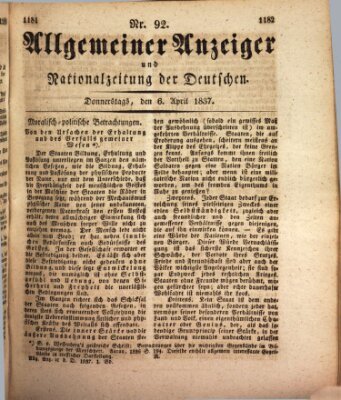 Allgemeiner Anzeiger und Nationalzeitung der Deutschen (Allgemeiner Anzeiger der Deutschen) Donnerstag 6. April 1837