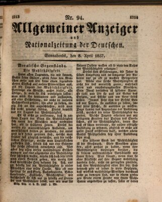 Allgemeiner Anzeiger und Nationalzeitung der Deutschen (Allgemeiner Anzeiger der Deutschen) Samstag 8. April 1837