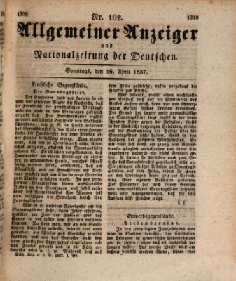 Allgemeiner Anzeiger und Nationalzeitung der Deutschen (Allgemeiner Anzeiger der Deutschen) Sonntag 16. April 1837