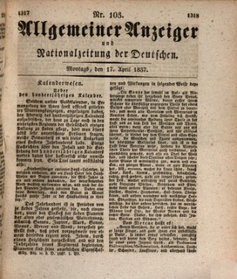 Allgemeiner Anzeiger und Nationalzeitung der Deutschen (Allgemeiner Anzeiger der Deutschen) Montag 17. April 1837