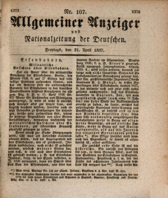 Allgemeiner Anzeiger und Nationalzeitung der Deutschen (Allgemeiner Anzeiger der Deutschen) Freitag 21. April 1837