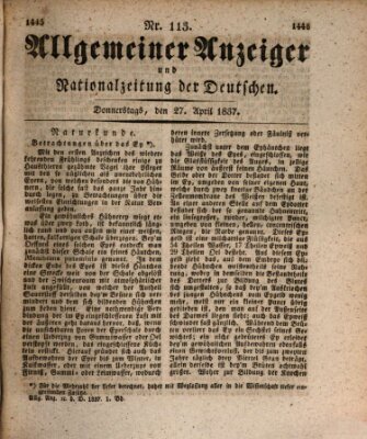 Allgemeiner Anzeiger und Nationalzeitung der Deutschen (Allgemeiner Anzeiger der Deutschen) Donnerstag 27. April 1837