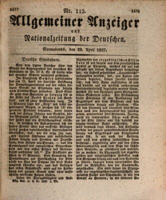 Allgemeiner Anzeiger und Nationalzeitung der Deutschen (Allgemeiner Anzeiger der Deutschen) Samstag 29. April 1837