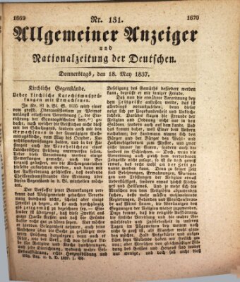 Allgemeiner Anzeiger und Nationalzeitung der Deutschen (Allgemeiner Anzeiger der Deutschen) Donnerstag 18. Mai 1837