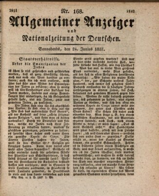 Allgemeiner Anzeiger und Nationalzeitung der Deutschen (Allgemeiner Anzeiger der Deutschen) Samstag 24. Juni 1837