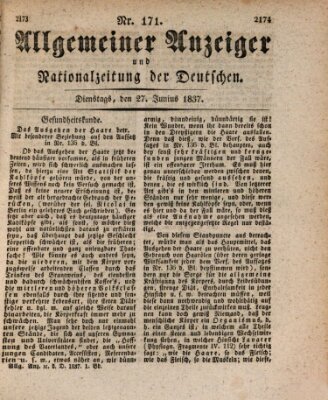 Allgemeiner Anzeiger und Nationalzeitung der Deutschen (Allgemeiner Anzeiger der Deutschen) Dienstag 27. Juni 1837