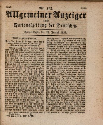 Allgemeiner Anzeiger und Nationalzeitung der Deutschen (Allgemeiner Anzeiger der Deutschen) Donnerstag 29. Juni 1837