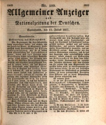 Allgemeiner Anzeiger und Nationalzeitung der Deutschen (Allgemeiner Anzeiger der Deutschen) Samstag 15. Juli 1837