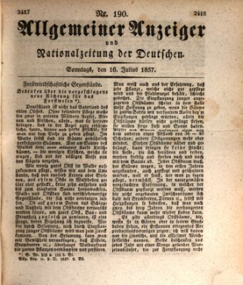 Allgemeiner Anzeiger und Nationalzeitung der Deutschen (Allgemeiner Anzeiger der Deutschen) Sonntag 16. Juli 1837