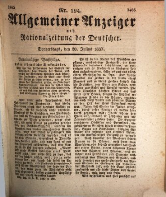 Allgemeiner Anzeiger und Nationalzeitung der Deutschen (Allgemeiner Anzeiger der Deutschen) Donnerstag 20. Juli 1837