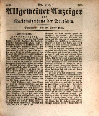 Allgemeiner Anzeiger und Nationalzeitung der Deutschen (Allgemeiner Anzeiger der Deutschen) Samstag 29. Juli 1837