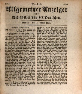 Allgemeiner Anzeiger und Nationalzeitung der Deutschen (Allgemeiner Anzeiger der Deutschen) Freitag 11. August 1837