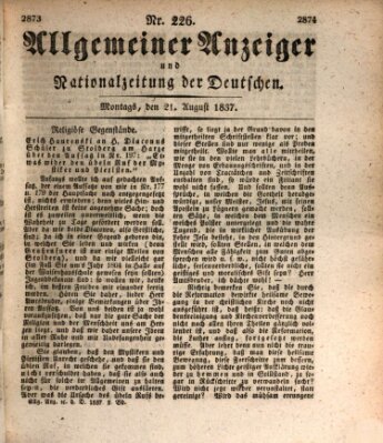 Allgemeiner Anzeiger und Nationalzeitung der Deutschen (Allgemeiner Anzeiger der Deutschen) Montag 21. August 1837