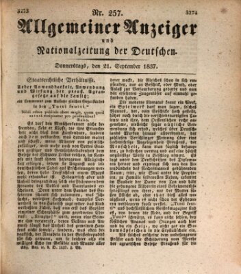 Allgemeiner Anzeiger und Nationalzeitung der Deutschen (Allgemeiner Anzeiger der Deutschen) Donnerstag 21. September 1837