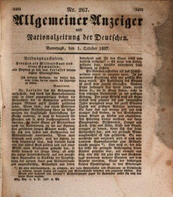 Allgemeiner Anzeiger und Nationalzeitung der Deutschen (Allgemeiner Anzeiger der Deutschen) Sonntag 1. Oktober 1837