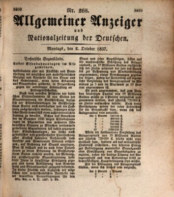 Allgemeiner Anzeiger und Nationalzeitung der Deutschen (Allgemeiner Anzeiger der Deutschen) Montag 2. Oktober 1837