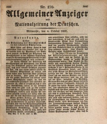 Allgemeiner Anzeiger und Nationalzeitung der Deutschen (Allgemeiner Anzeiger der Deutschen) Mittwoch 4. Oktober 1837